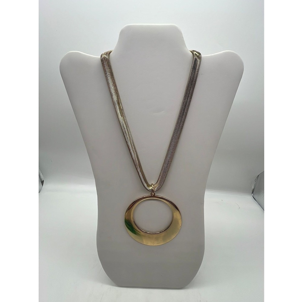 Chico's Gold Modernist Snake Chain Circle Pendant Statement Necklace Bold